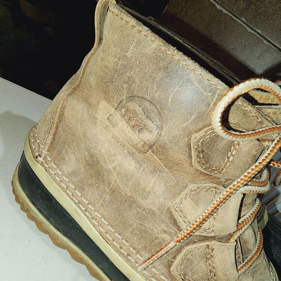 SOREL OUT N ABOUT Sz 7 Tan Distressed Leather Outdoor Rain Mud Ankle Duck Boots - Picture 4 of 9